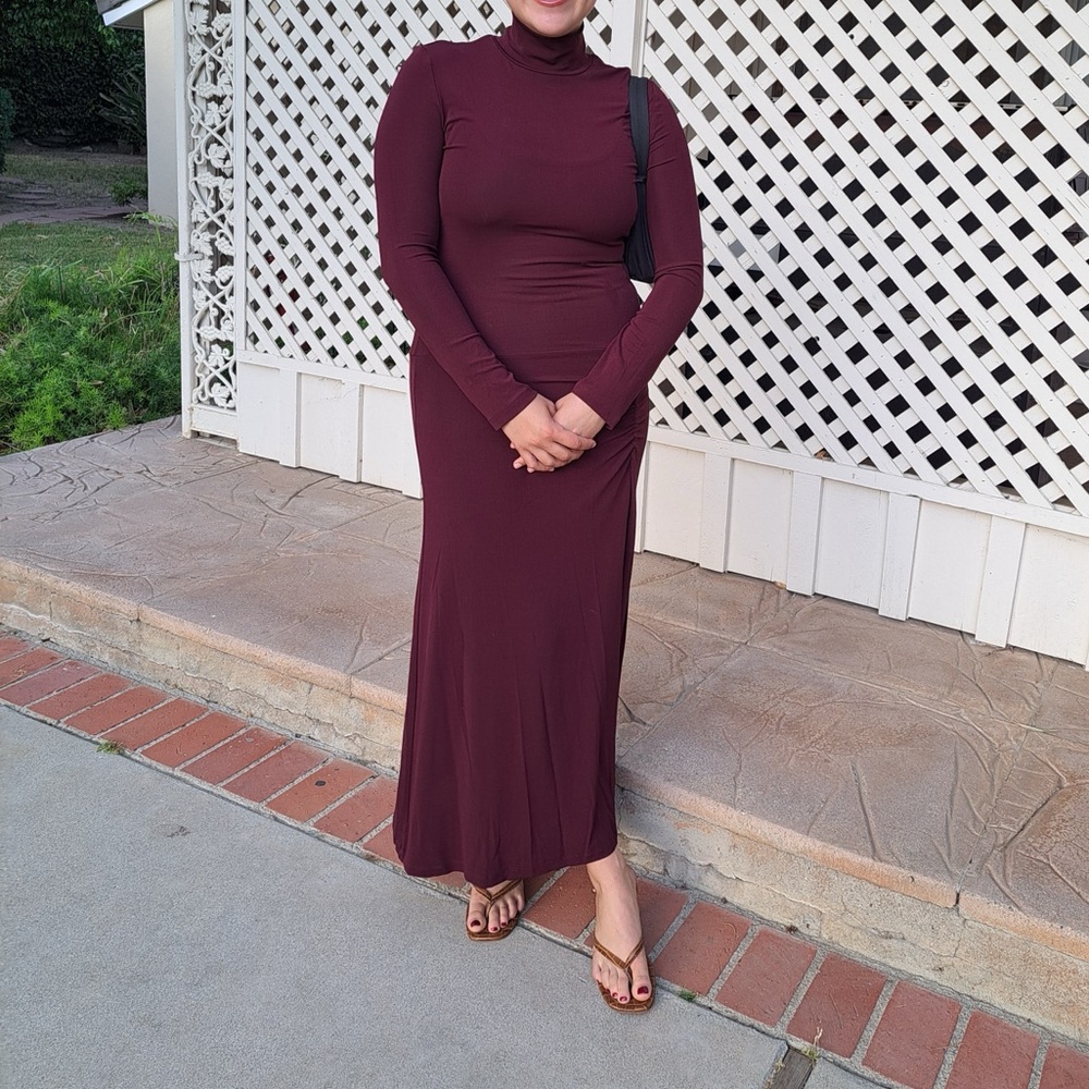 STAUD Deep Burgundy Long Sleeve Dress